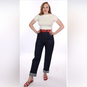 Freddie’s of Pinewood Repro 50s Wide Leg High Waisted Jeans, Size 12-14 (UK 30)